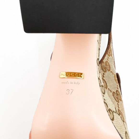 Gucci GG Horsebit Platform Slingback Square Toe Pumps New 37 US 7 - Picture 13 of 15